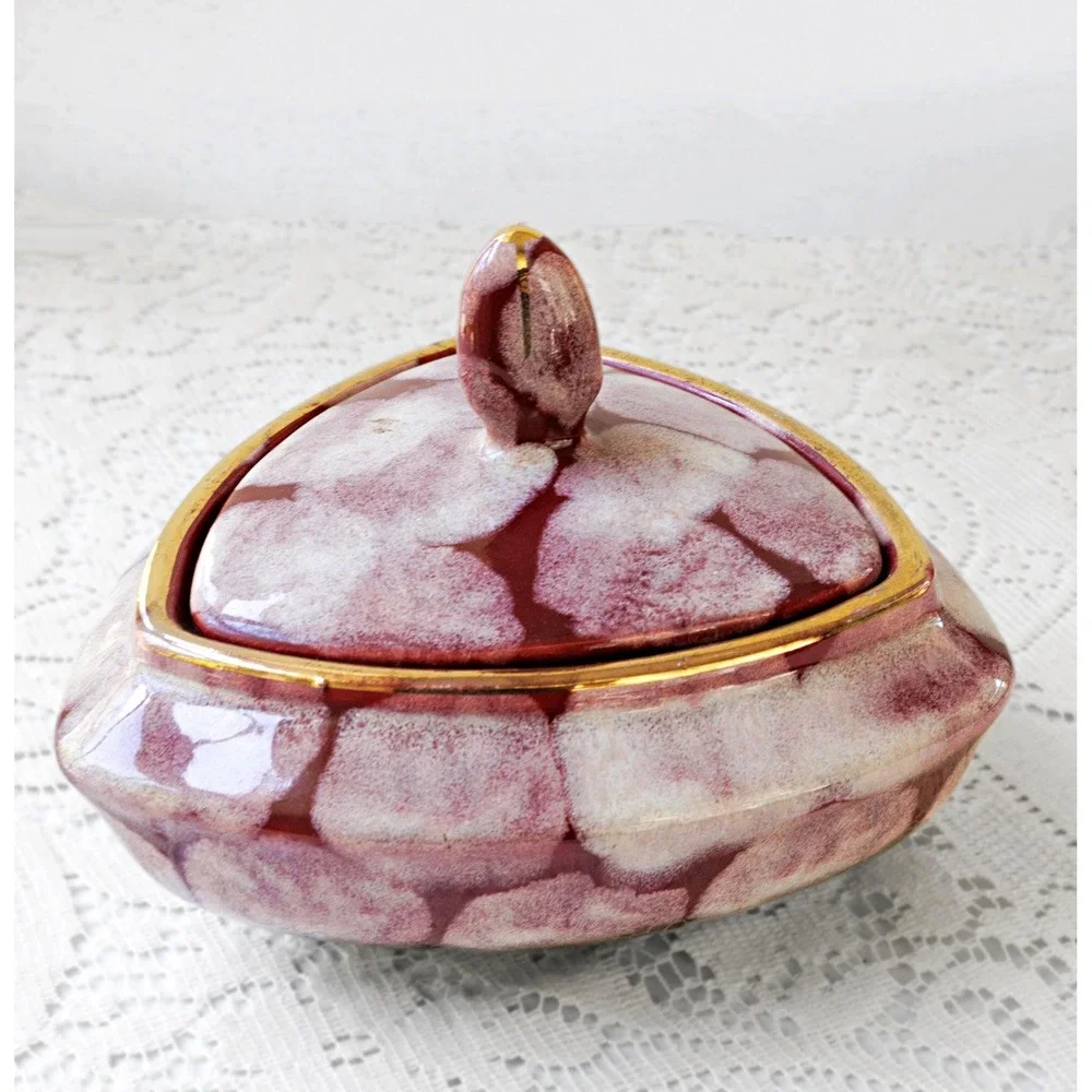 Mid-Century Candy Dish Bay Keramik West Germany Maroon White 1960s